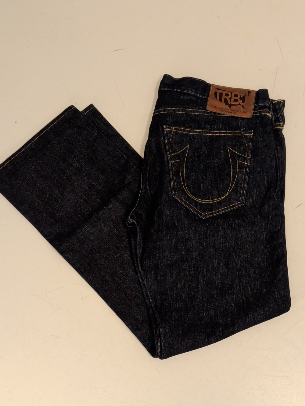 True Religion Bobby Dark Blue Denim Straight Jeans 38W34L Button Fly USA Made